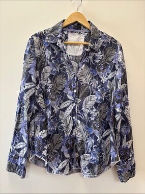 Women's Blue Floral Button-Down Shirt